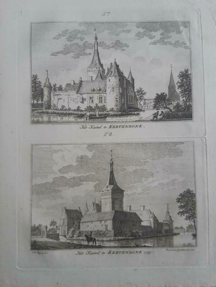 57-58/ kasteel Kervendonk Kevelaer Kopergravure 1792, Antiek en Kunst, Kunst | Etsen en Gravures, Ophalen of Verzenden