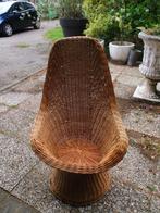 vintage Rotan stoel met extra hoge rugleuning retro seventie, Huis en Inrichting, Stoelen, Ophalen, Gebruikt, Bruin, Riet of Rotan