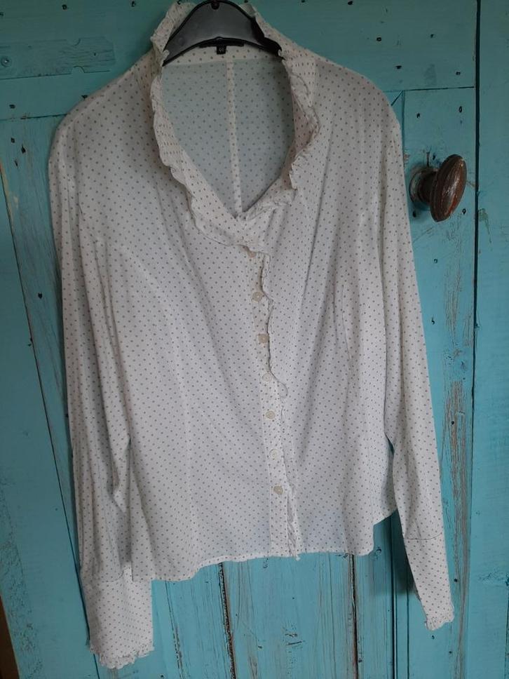 Dames blouse Pulls, wit met zandkleurig stipje maat  44, Kleding | Dames, Blouses en Tunieken, Zo goed als nieuw, Maat 42/44 (L)