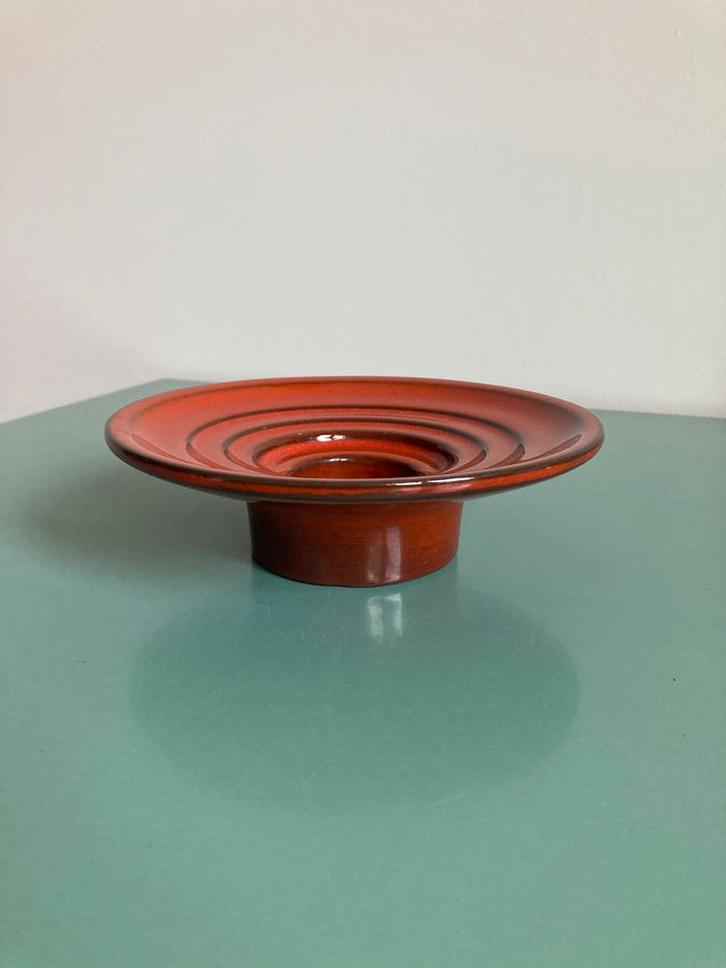Vintage | mid century oranje glazed ceramic candle holder, Huis en Inrichting, Woonaccessoires | Kandelaars en Kaarsen, Minder dan 25 cm