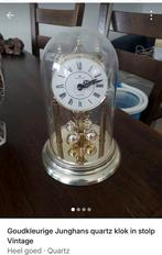 Junghanz quarts klok in stolp goudkleurig Vintage, Ophalen of Verzenden