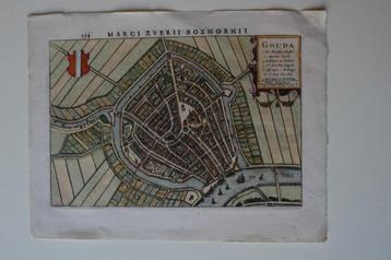 GOUDA Handgekleurde plattegrond gravure 1732 BOXHORNII E3 beschikbaar voor biedingen