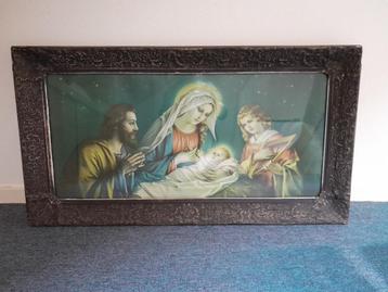schilderij met antieke lijst : 87 x 46 cm , geboorte Jezus beschikbaar voor biedingen