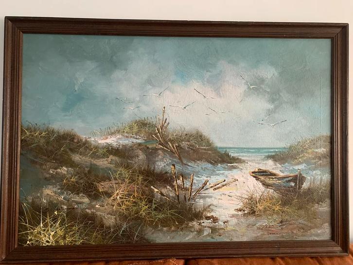 Olieverf Schilderij - strandgezicht op canvas - Weatherman, Antiek en Kunst, Kunst | Schilderijen | Klassiek, Ophalen