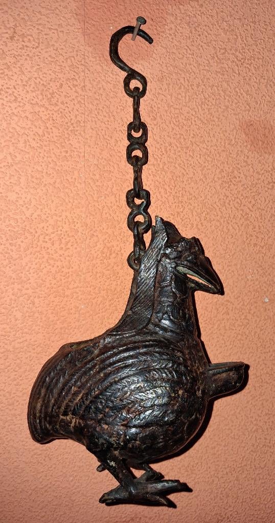 Antieke Olielamp Brons 19th C. China Bronze oil lamp vogel, Antiek en Kunst, Verzenden