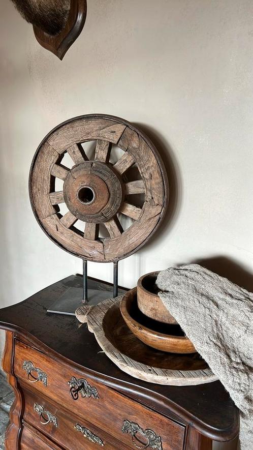 Antiek Karrewiel op Voetstuk - Woondecoratie, Antiek en Kunst, Antiek | Woonaccessoires, Ophalen of Verzenden