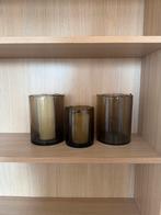 Bruine glazen windlichten met kartelrand, Overige materialen, Bruin, Ophalen of Verzenden, Zo goed als nieuw