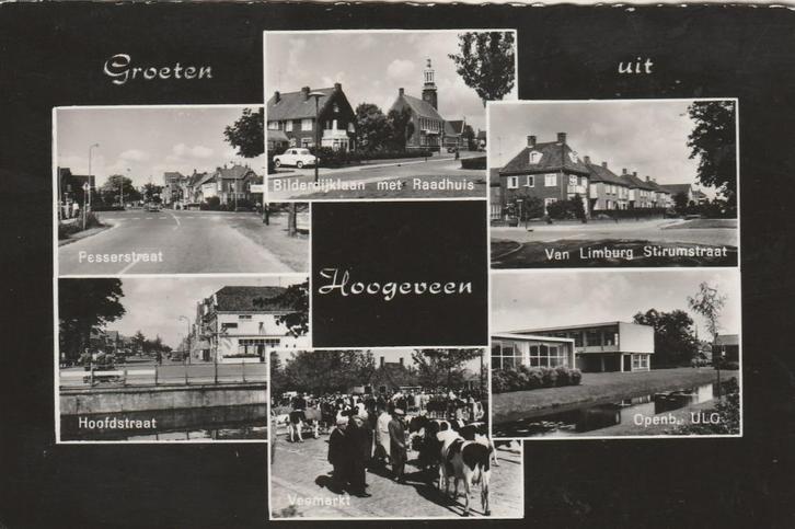 HOOGEVEEN Pesserstraat Veemarkt School Groeten, Verzamelen, Ansichtkaarten | Nederland, Ongelopen, Drenthe, 1960 tot 1980, Verzenden