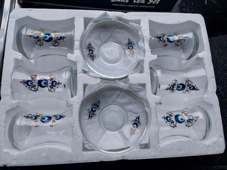 Turkse Theeset - Handgemaakt, Huis en Inrichting, Keuken | Servies, Nieuw, Kop(pen) en/of Schotel(s), Overige stijlen, Glas, Ophalen of Verzenden