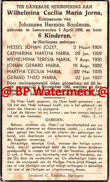 Oorlog -- Jorna 1898 Leeuwarden 1941 Harlingen + 6 kinderen