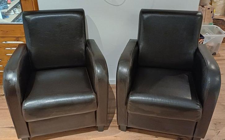 2 Leuke Donkere Fauteuils, Huis en Inrichting, Fauteuils, Gebruikt, 50 tot 75 cm, 75 tot 100 cm, Ophalen
