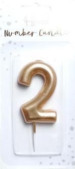 Nummer Kaars - Goud 2 - 6cm, Verzenden, Nieuw, Versiering, Overige