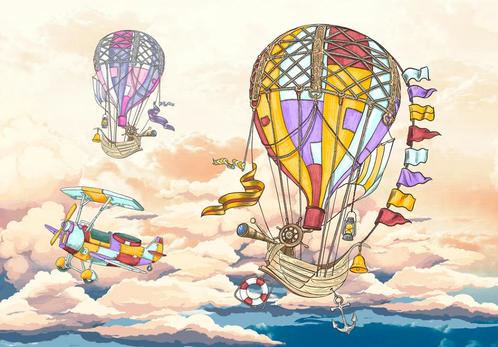 Luchtballon met schepen behang, kinderkamer, op maat, Kinderen en Baby's, Kinderkamer | Inrichting en Decoratie, Nieuw, Wanddecoratie