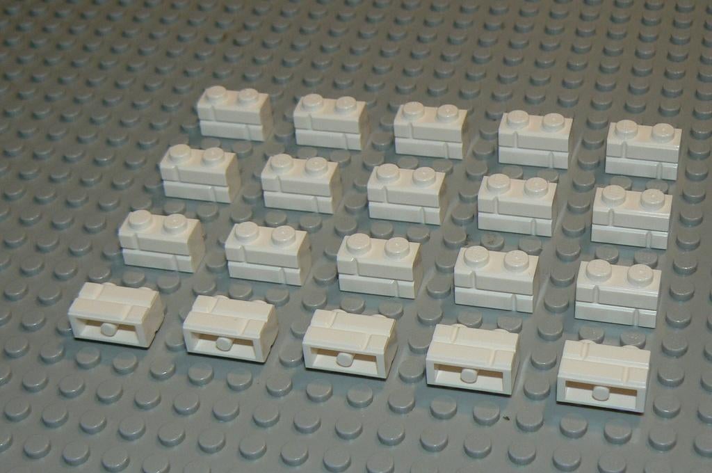 L408 Stenen 1x2 met steen motief wit 20 st., Ophalen of Verzenden, Nieuw, Losse stenen, Lego