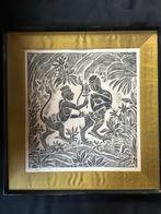 Groot Bali schilderij in zijde passe-partout Sita / Rama, Ophalen of Verzenden