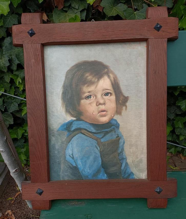 Mid century schilderij Huilende jongen Bragoli 54 x 44 cm, Huis en Inrichting, Woonaccessoires | Schilderijen, Tekeningen en Foto's