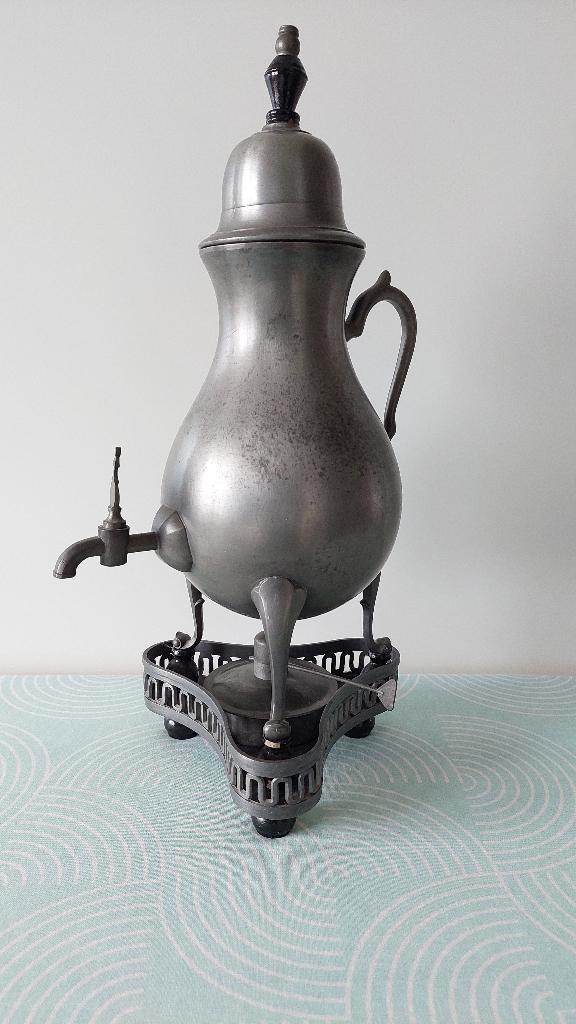 Gero Tinnen kraantjeskan, compleet met brander en onderstel., Antiek en Kunst, Antiek | Tin, Ophalen of Verzenden