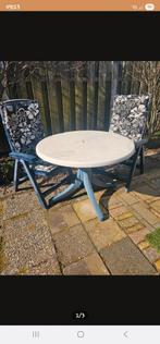 Jardin ronde tafel, 2 verstelbare stoelen met kussens, Tuin en Terras, Kunststof, Gebruikt, Eettafel, Tuinset