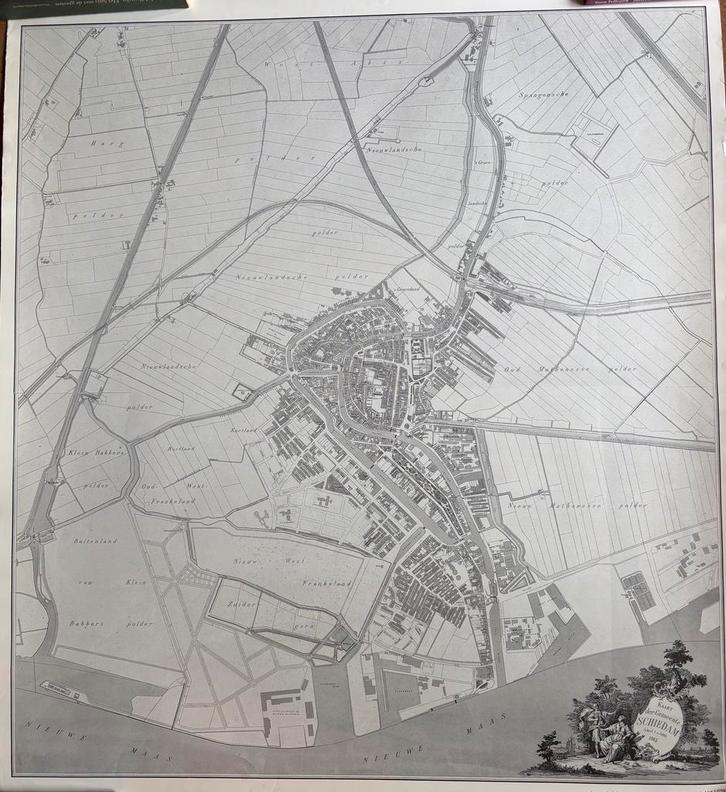 4x stadsplattegronden Schiedam, Antiek en Kunst, Kunst | Etsen en Gravures, Ophalen