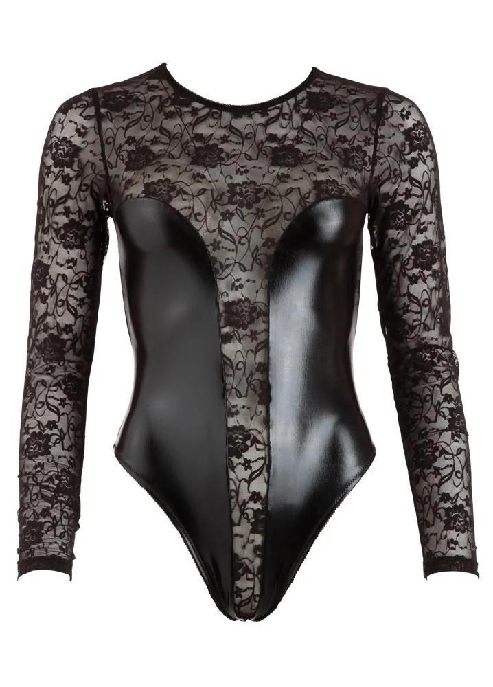 Cotelli Collection Body Wetlook en Design Kant maat S (530), Kleding | Dames, Ondergoed en Lingerie, Body of Korset, Zwart, Ophalen of Verzenden