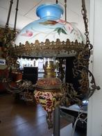 Antieke olielamp opaalglas katrollen romantische stijl 140cm, Antiek en Kunst, Ophalen of Verzenden