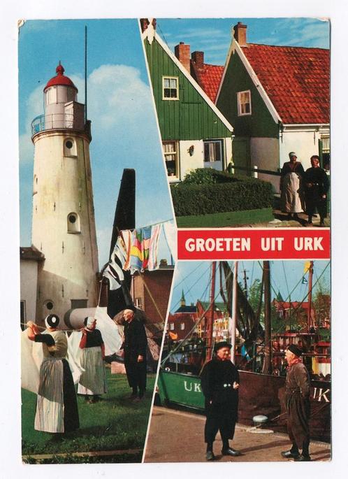 Urk - vuurtoren waslijn huisjes boot UK klederdracht groeten, Verzamelen, Ansichtkaarten | Themakaarten, Gelopen, 1960 tot 1980