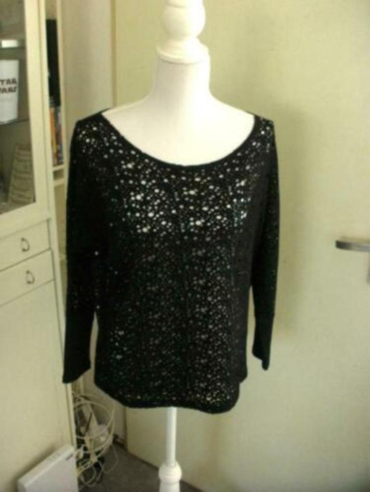 Zwart opengewerkt shirtje van Supertrash, maat M (qwe), Kleding | Dames, T-shirts, Zo goed als nieuw, Maat 38/40 (M), Zwart, Lange mouw
