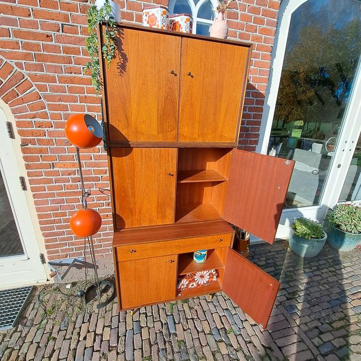 Vintage teakhouten Kemkes Waddinxveen Wandkast, Huis en Inrichting, Kasten | Wandmeubels, Ophalen of Verzenden