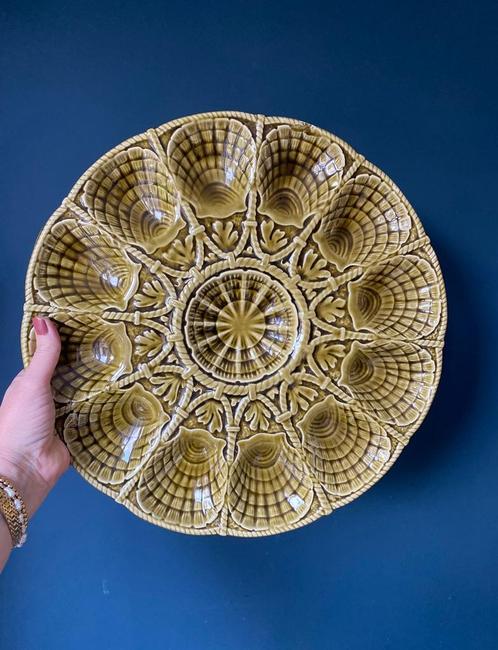 Sarreguemines XL vintage oesterschaal groen, Huis en Inrichting, Keuken | Servies, Bord(en), Overige stijlen, Glas, Verzenden