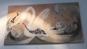 Schilderij zwaan met swarovski stenen beschikbaar voor biedingen
