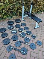 Bankdruk 80kg gewichten opklapbaar, Sport en Fitness, Fitnessmaterialen, Ophalen, Zo goed als nieuw, Fitnessbank