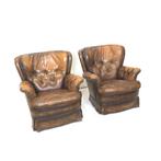 2x fauteuil Chesterfield jaren '60 '70 mid century design, Gebruikt, Verzenden, Minder dan 75 cm, Leer