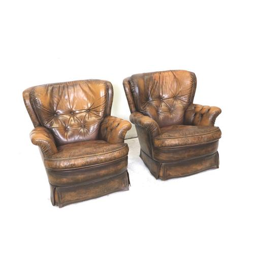 2x fauteuil Chesterfield jaren '60 '70 mid century design, Huis en Inrichting, Fauteuils, Gebruikt, Leer, 50 tot 75 cm, Minder dan 75 cm