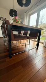 Robuuste zwarte eetkamertafel met stalen frame, Ophalen, Gebruikt, 200 cm of meer, 50 tot 100 cm