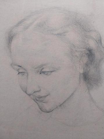 Oude portret tekening door Sally Lohr 1905-1950 beschikbaar voor biedingen