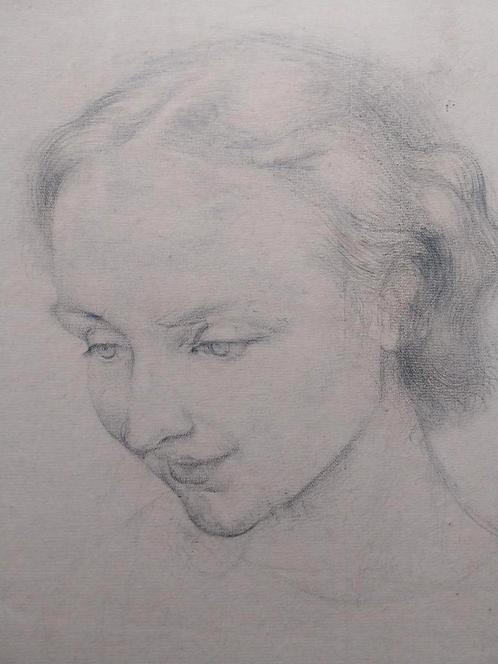 Oude portret tekening door Sally Lohr 1905-1950, Antiek en Kunst, Kunst | Tekeningen en Foto's, Ophalen of Verzenden