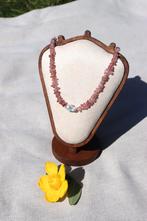 Ketting van rozenkwarts met barokparel en zilver, Ophalen of Verzenden, Zo goed als nieuw, Roze, Zilver