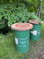 4 statafels tulpenhout op gember barrel (olievat), Huis en Inrichting, Ophalen, Gebruikt