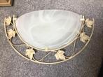 wandlamp metaal en glas met bladdecoratie halfrond, Ophalen of Verzenden, Gebruikt, Glas