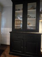 Zwarte Servieskast met Glasdeuren, Huis en Inrichting, Kasten | Buffetkasten, Gebruikt, 100 tot 150 cm, Glas, Ophalen of Verzenden