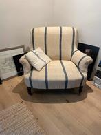 Franse Fauteuil met Hocker - Beige/Blauw Landelijk Stoer, Huis en Inrichting, Fauteuils, Ophalen, Frans Landelijk Stoer Antiek