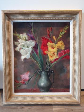 Th. M (Theo) van Delft (1883-1967) bloemstilleven schilderij