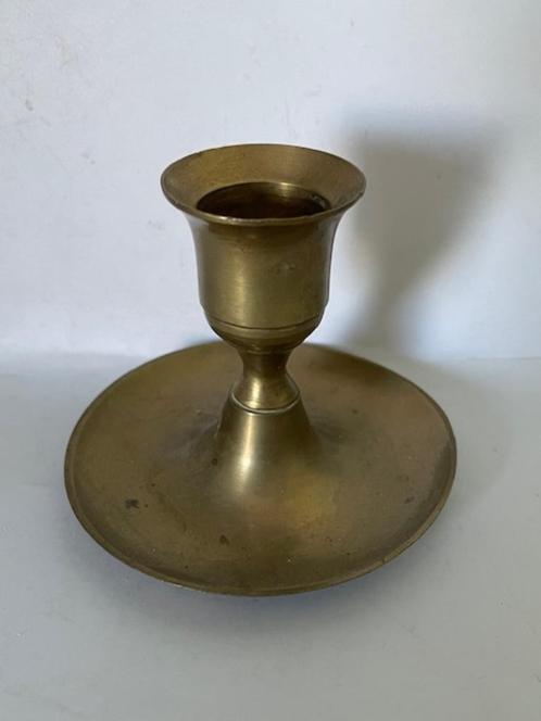 Lage koperen vintage  kandelaar., Huis en Inrichting, Woonaccessoires | Kandelaars en Kaarsen, Gebruikt, Kandelaar, Minder dan 25 cm