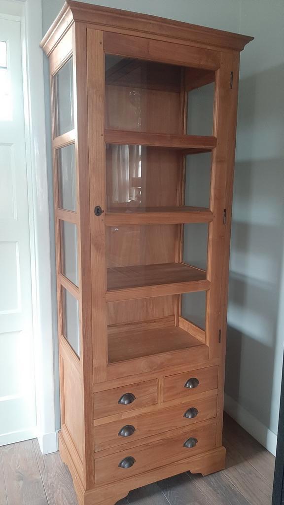 houten vitrinekast, Huis en Inrichting, Kasten | Vitrinekasten, Zo goed als nieuw, 200 cm of meer, 50 tot 100 cm, 25 tot 50 cm
