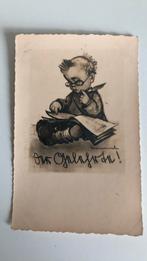 Oude HUMMEL kaart. Jongen met brilletje leest boek, Ophalen of Verzenden, Gelopen, Kinderen
