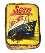 blik naaldenblikje SEM oceaanstomer boot gramophone tin, Verzamelen, Blikken, Ophalen of Verzenden, Gebruikt, Overige