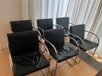 6 Zwarte Leren Eetkamerstoelen - Gebruikt, Huis en Inrichting, Ophalen, Gebruikt, Zwart, Leer