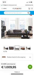 Bank Rodeo - Lederen 3-zits bank, Gebruikt, Driepersoons, Ophalen of Verzenden, Rechte bank