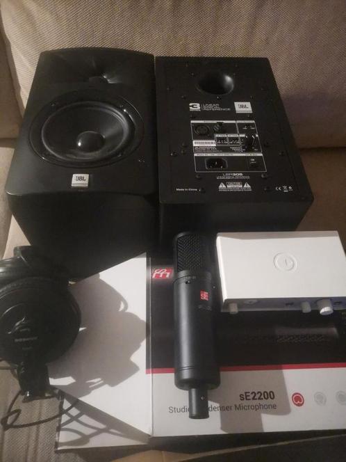 2jbl luidspekers lsr305, Mic Se2200,interface,hoofd, Muziek en Instrumenten, Microfoons, Zo goed als nieuw, Ophalen