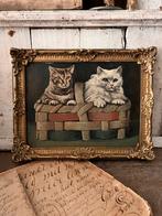 Schilderij schilderijtje bois doré lijst bladgoud poezen, Antiek en Kunst, Kunst | Schilderijen | Klassiek, Ophalen of Verzenden